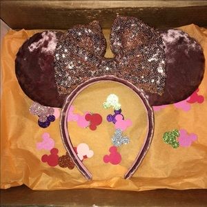 Velvet Rose Gold Minnie Ears with Sequin Bow